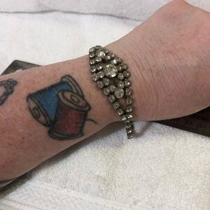 Vintage Evil Eye clear rhinestone fold over clasp bracelet